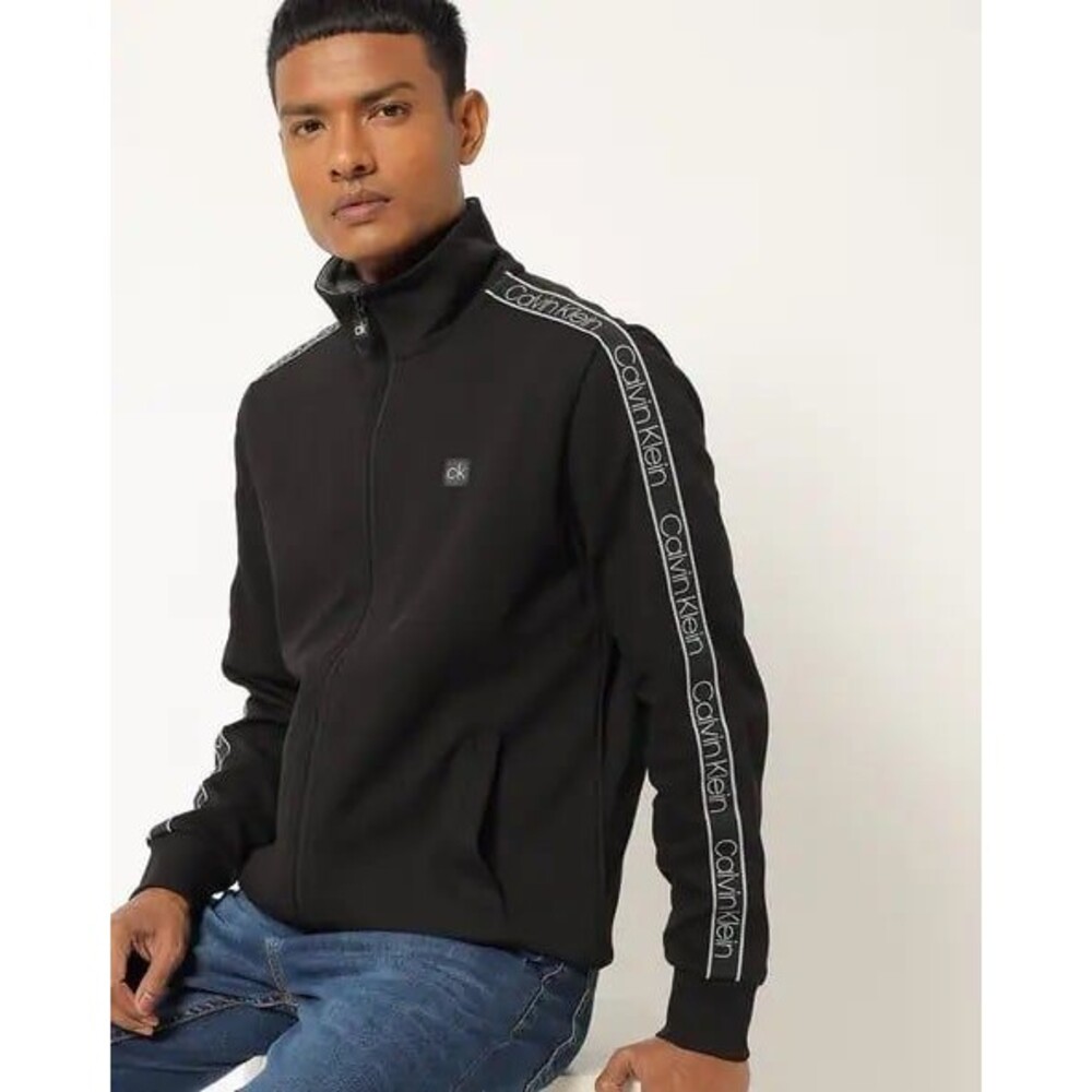 Calvin Klein Men Black Full Zip Tech Jersey Track Jacket Men’s SM Y2K Logo
